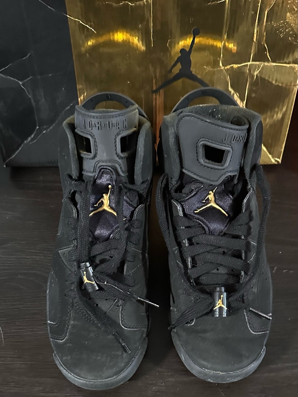 Jordan Black and Gold Retro Basketball Sneakers